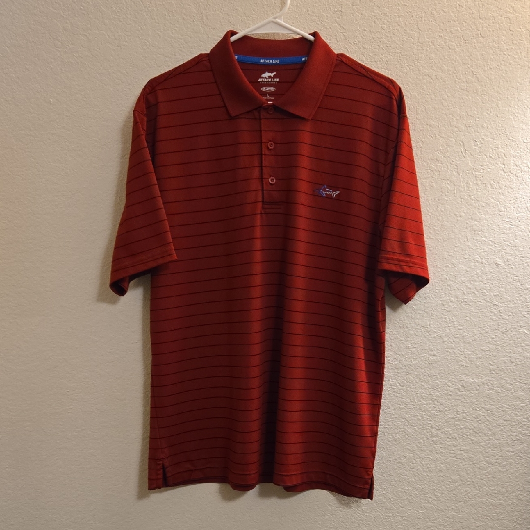 Attack Life By Greg Norman Maroon Striped Polo Shirt - Large